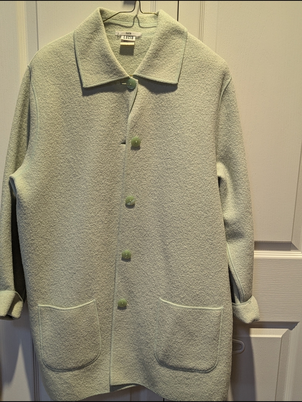 Light Sage Wool-Blend Pea Coat with Patch Pockets
